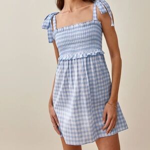 NWT Reformation Dawson Blue and White Gingham Mini Dress
